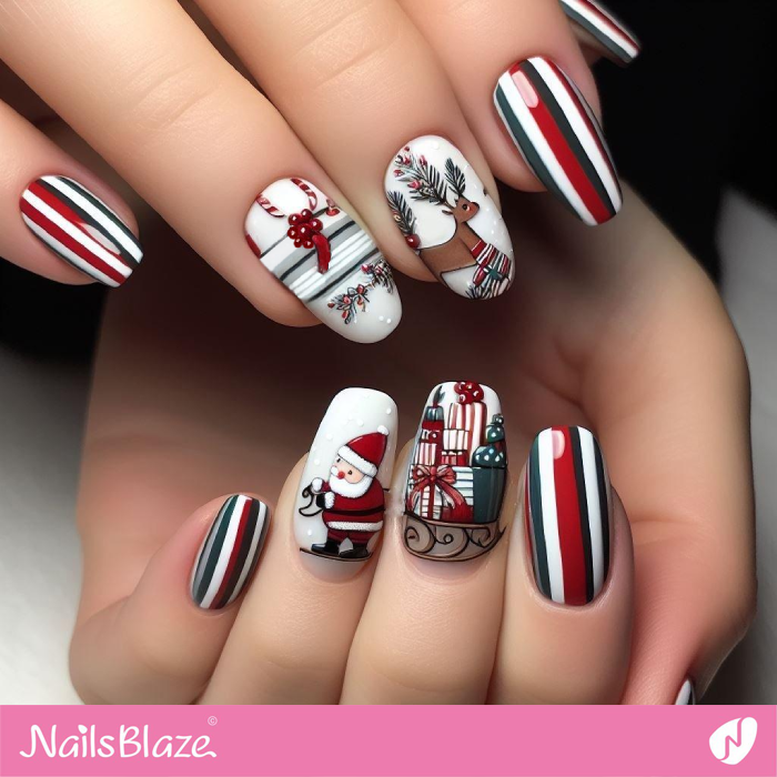 Santa Claus and a Sledge of Presents Nail Art| Christmas | Winter - NB1332